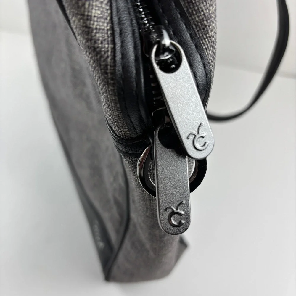 Cricut Machine Tote Bag Large Gray Tweed Black Faux Leather Office Crafting‎